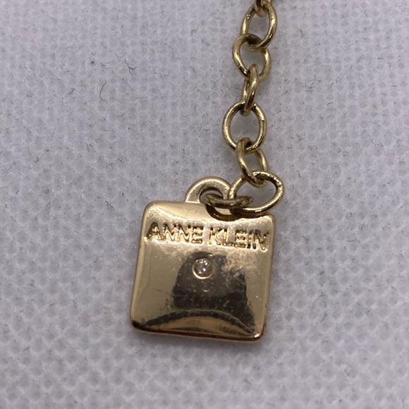 Anne Klein Necklace Signed Hangtag Vintage Black & Gold Tone Beaded Crystal Tube - Picture 2 of 5